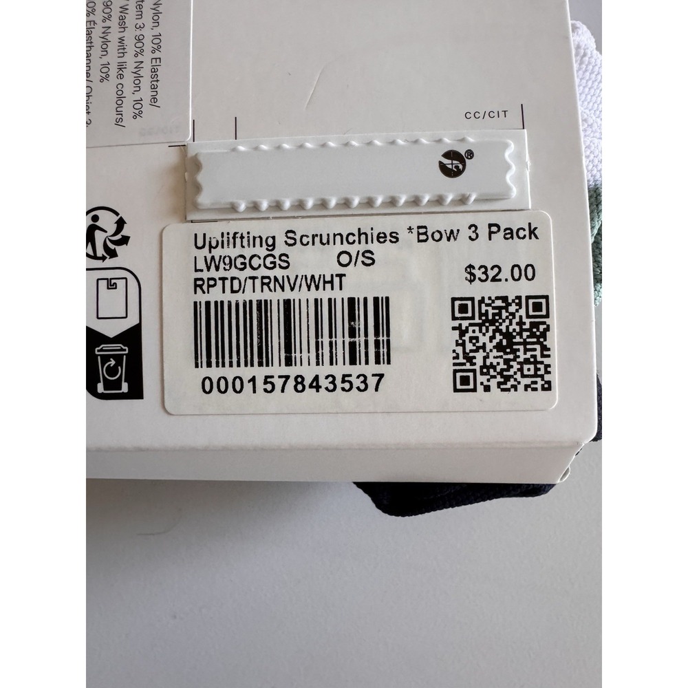 New Lululemon Uplifting Scrunchies With Bow 3 Pack Multi RPTD/TRNV/WHT Logo Nwt - Picture 3 of 4